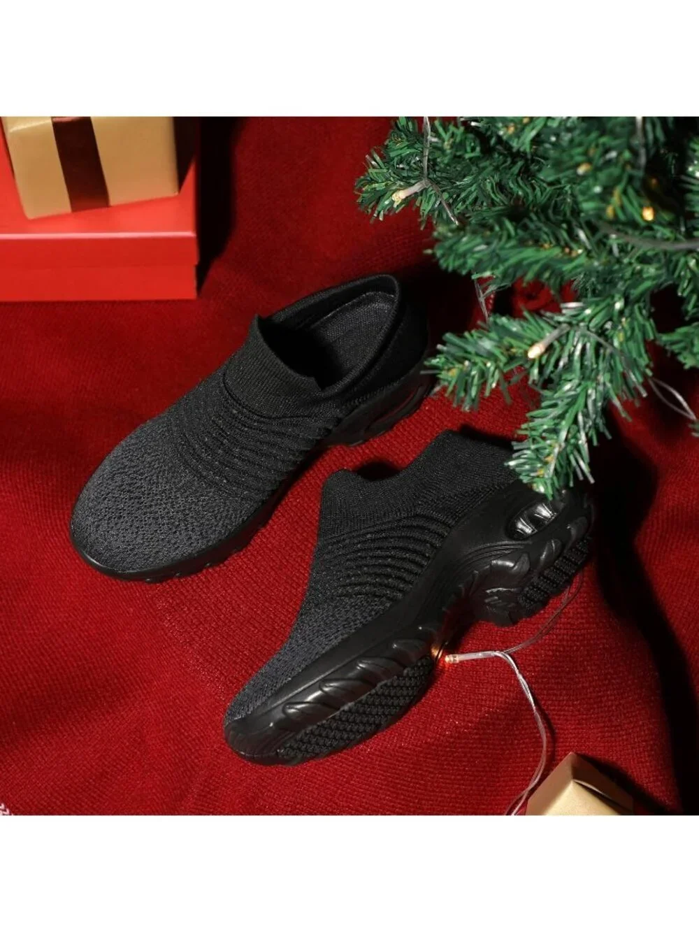 Women's Black Mix Walking Arch Support Non Slip Breathable Upper Sneaker Shoes